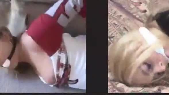 Hogtied waitress held hostage by a sadist